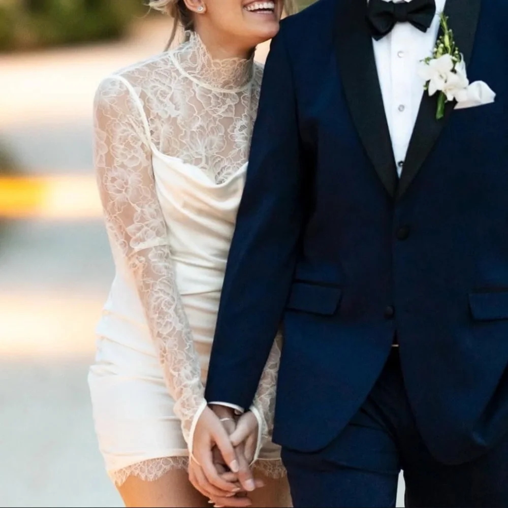 De La Vali Croissant Long-Sleeve Lace Mini Dress - Picture 5 of 8